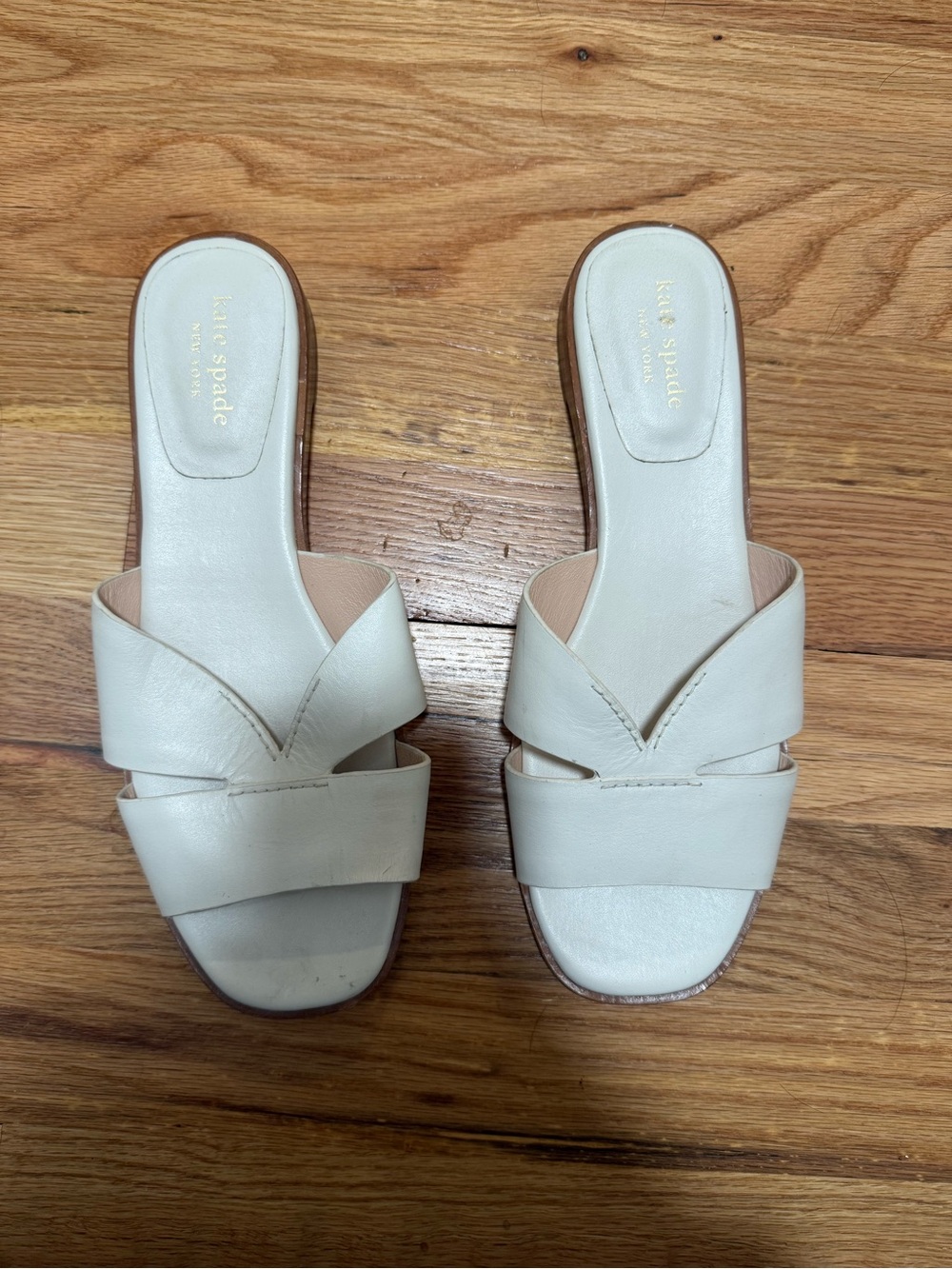 kate spade Cream Leather Crossover Slide Mules